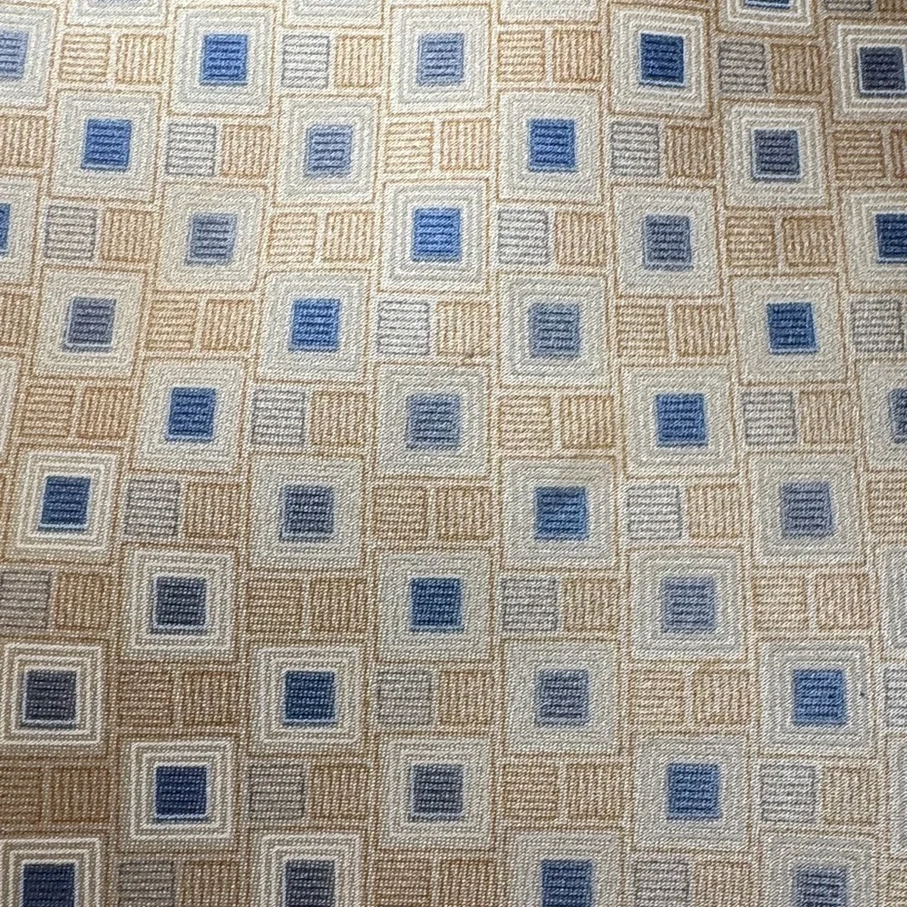 Geoffrey Beene Beige and Blue Square Pattern Handmade Silk Tie